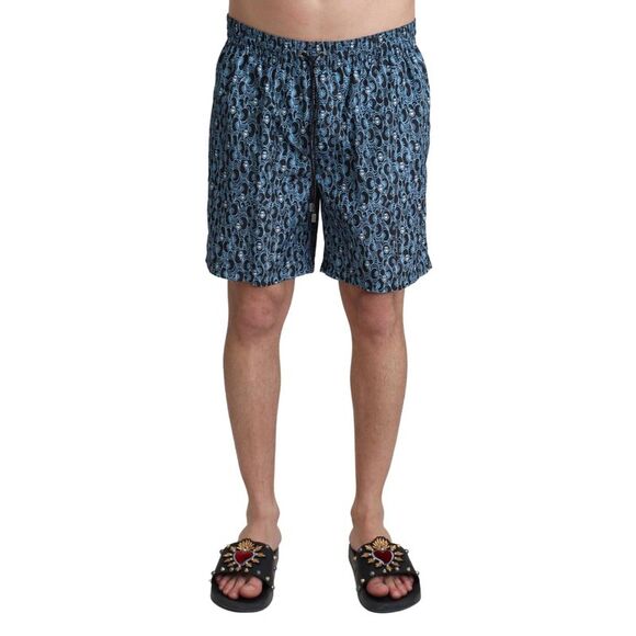Dolce & Gabbana Printed Swim Trunks Men Blue Swimwear